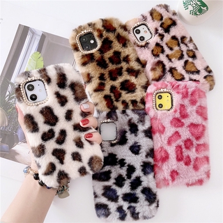 Leopard Print Plush Casing iPhone 11 12 Pro Max Mini X XS Max XR SE 2020 7 8 6 6s Plus Case TPU Silicone Drop Protection Leather Cover