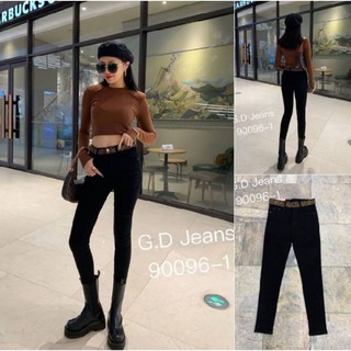 G.D.Jeans รุ่น 90096-1#กางเกงยีนส์แฟชั่นขายาวผ้ายืดทรงเดฟสีดำแต่งขอบเอวยางยืดลายเสือตามเทรน