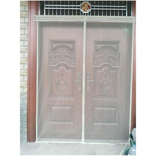 ม่านแม่เหล็กกันยุง ขนาดใหญ่พิเศษ กว้าง 120-220*210 ซม. ลายเส้นตรง สีน้ำตาล แถมหมุดกาว