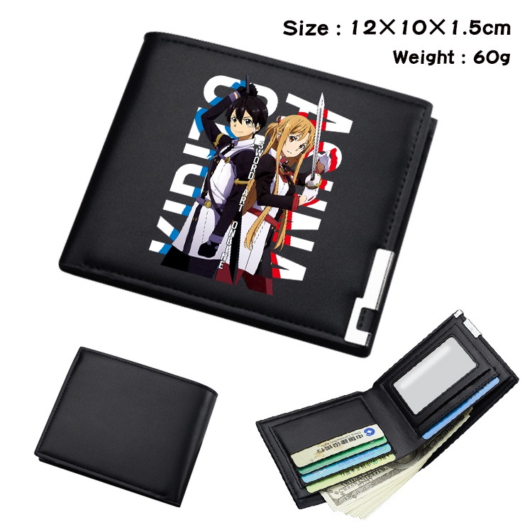 กระเป๋าสตางค์ หนัง PU ใบสั้น แบบพับได้ ลายการ์ตูนอนิเมะ Sword Art Online ใส่เหรียญได้ สําหรับนักเรียน