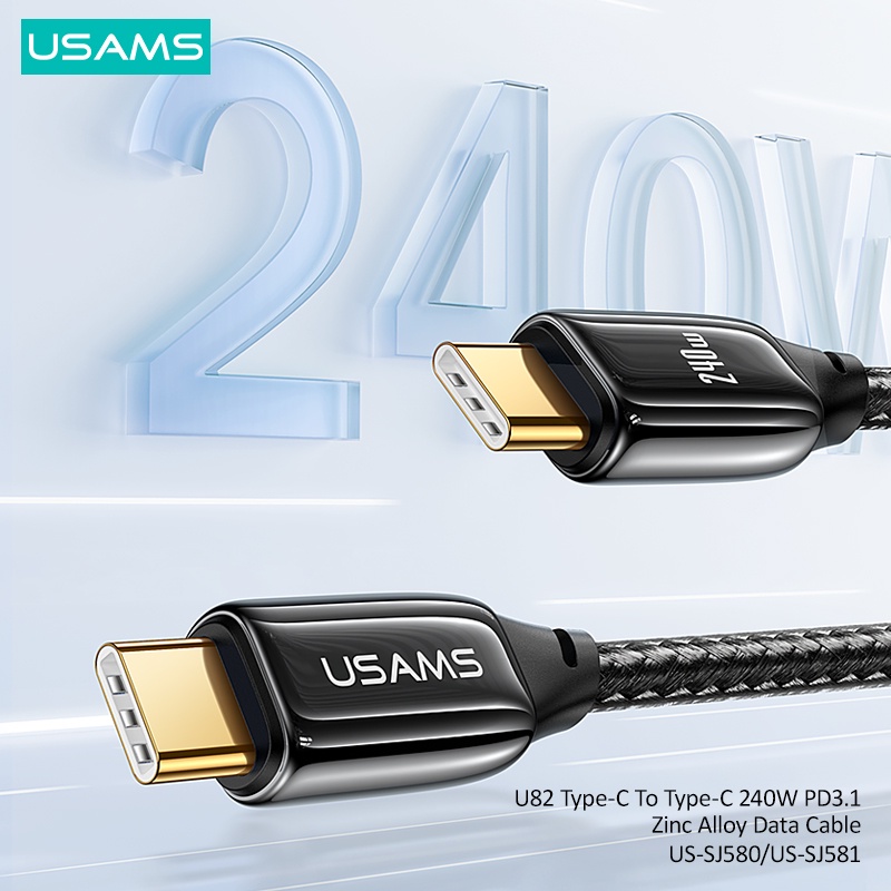 Usams 1.2M 2M 3M 240W Type C IP สายชาร์จเร็ว สายเคเบิลไนล่อนถัก สายชาร์จเร็ว