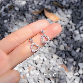 ต่างหูเงินแท้ Heart Drop Earring  ❣️ Luziano เครื่องประดับเงิน เงินแท้ ต่างหู เพชร CZ ชุบทองคำขาว