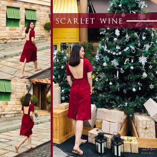 🌹 พร้อมส่ง🌹  ชุดเดรสสั้น เปิดหลัง สีไวน์แดง รุ่น Backless Dress Scarlet Wine ✨