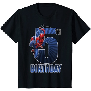 เสื้อยืด ผ้าฝ้ายแท้ ระบายอากาศได้ดี พิมพ์ลายกราฟฟิค Marvel Spider-Man Swinging 5th Birthday คุณภาพสูง สําหรับผู้ชาย