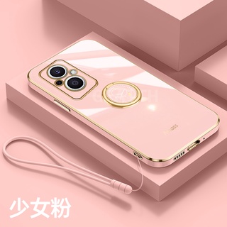 New 2022 เคส OPPO Reno 8 Z 5G Reno8 Pro Reno 7 Pro Reno7Z Reno7 5G Thai Version Fashion with Clock Ring Holder + Hand Strap Cover เคสโทรศัพท์ Oppo Reno8Z Reno8Pro Plating Soft Case