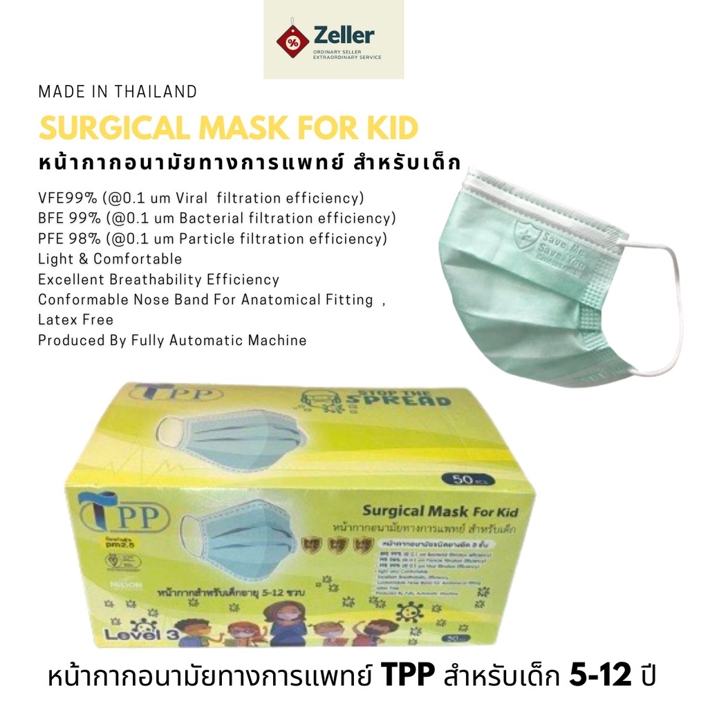 TPP maskเด็ก หน้ากากอนามัยทางการแพทย์เด็ก ของแท้  แมสเด็กทางการแพทย์ 3 ชั้น   เมสปิดปาก หน้ากากอานาม