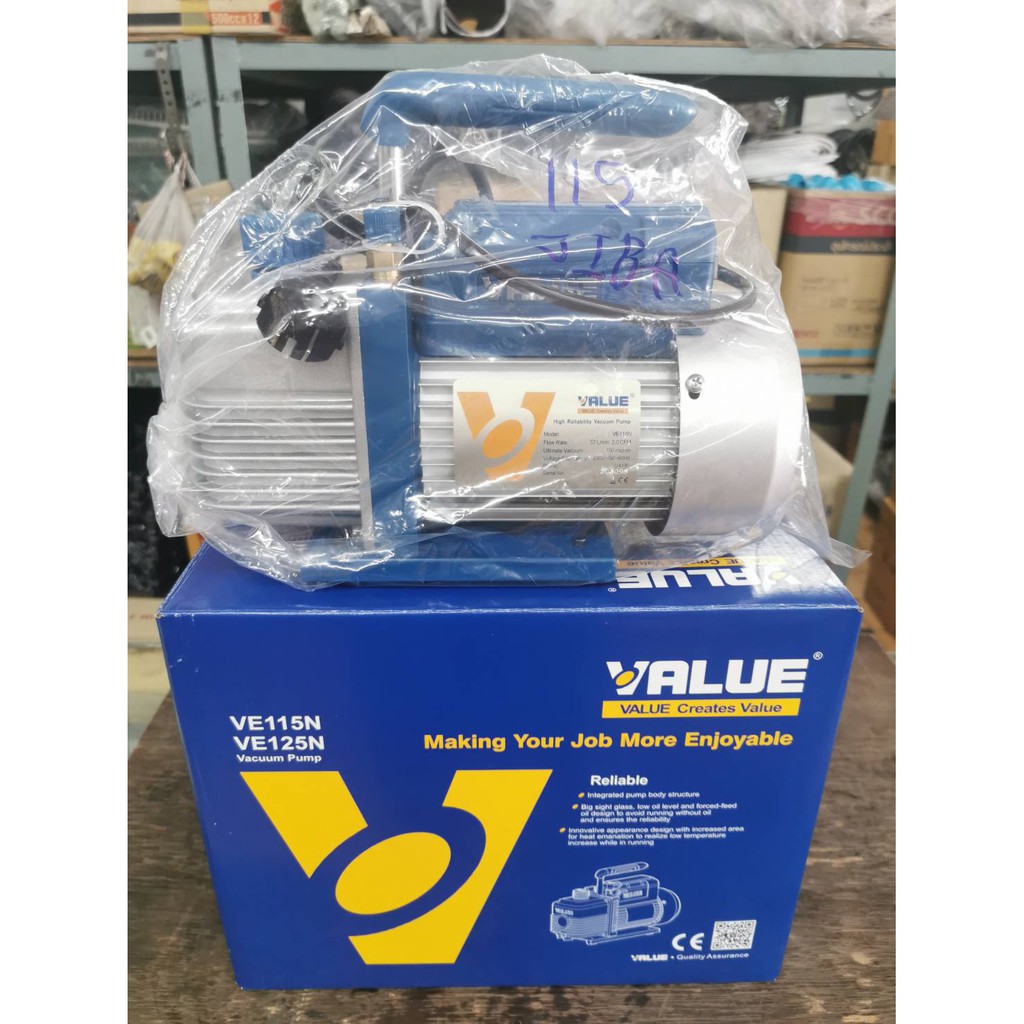 แวคคั่มแอร์  เครื่องแวค ยี่ห้อ VALUE รุ่น VE115N รุ่นใหม่แรงกว่าเดิม 57 ลิตร/นาที (ปั๊มสูญญากาศแอร์) แถมน้ำมันแวค 1 ขวด