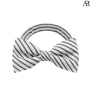 ANGELINO RUFOLO Bow Tie ผ้าไหมทอผสมคอตตอนคุณภาพเยี่ยม โบว์หูกระต่ายผู้ชาย ดีไซน์ Classic Stripe สีขาว-ดำ