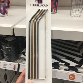 UPPSLUKAD หลอด หลอดดูด+แปรงล้างหลอด, stainless steel, multicolour IKEA