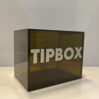 กล่อง Tip Box อะคริลิคสีชา ตัวหนังสือสกรีน สีเงิน ขนาด 15x12x10 cm.