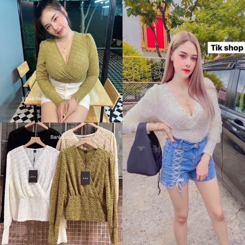 Dzaishop เสื้อลูกไม้เกาหลี เสื้อลูกไม้แขนยาว ผ้านุ่มนิ่ม งานคอวี เสื้อลูกไม้ ที่ทุกคนตามหาค่า เสื้อลายลูกไม้ยอดฮิต