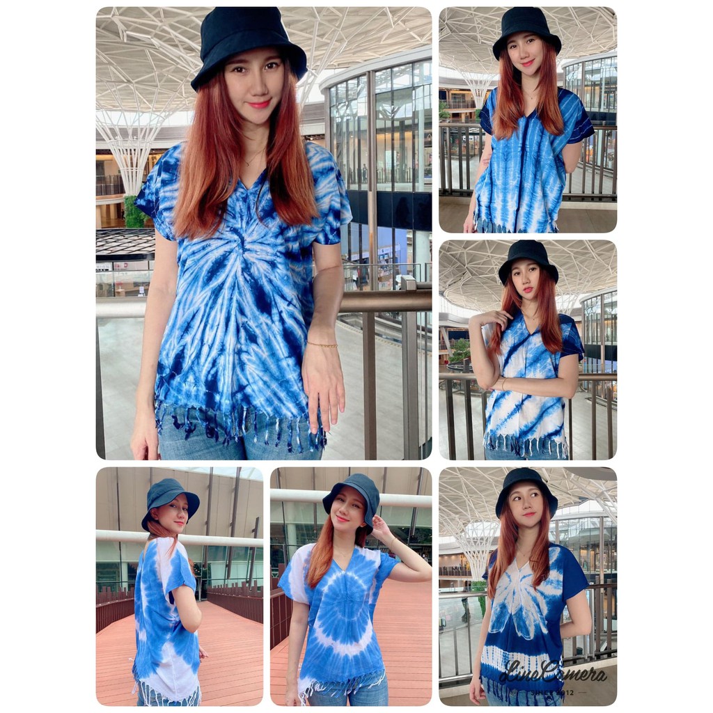 เสื้อมัดย้อมคอกะเหรี่ยง มีให้เลือกหลายสีหลายไซส์