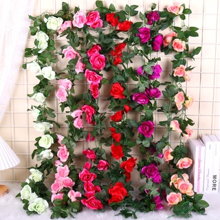 2.3 m ประดิษฐ์ปลอม Rose Garland Vines แขวนดอกไม้ผ้าไหมสำหรับงานแต่งงานในร่มกลางแจ้งผนัง Badroom ตกแต่ง