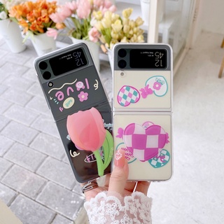 Samsung Galaxy Z Flip 3 เคส Love Bracket เคสพับ สําหรับ Z Flip3 แข็ง PC ป้องกัน ฝาหลัง