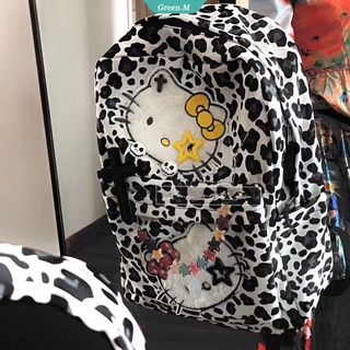 กระเป๋าเป้สะพายหลัง กระเป๋านักเรียน พิมพ์ลายเสือดาว Hello Kitty จุของได้เยอะ สไตล์วินเทจ แฟชั่นสําหรับผู้หญิง Y2k