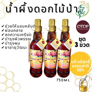 น้ำผึ้งแท้ บริสุทธิ์ ธรรมชาติ 100%  750ml ชุด3 ขวด จากเกสรดอกไม้ป่า กลิ่นหอม หวาน น้ำผึ้ง คัดพิเศษ คุณภาพ OTOP ลพบุรี