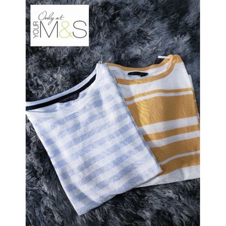 M&amp;S collection pure cotton striped straight fit top