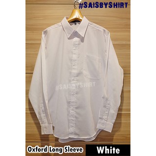 White - เสื้อเชิ้ต แขนยาว ผู้ชาย ทรงไม่เข้ารูป Oxford Long Sleeve Shirt