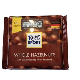 Ritter Sport ช็อกโกแลตนมผสมเฮเซนัต 100 g.Ritter Sport Milk Chocolate with Whole Hazelnuts