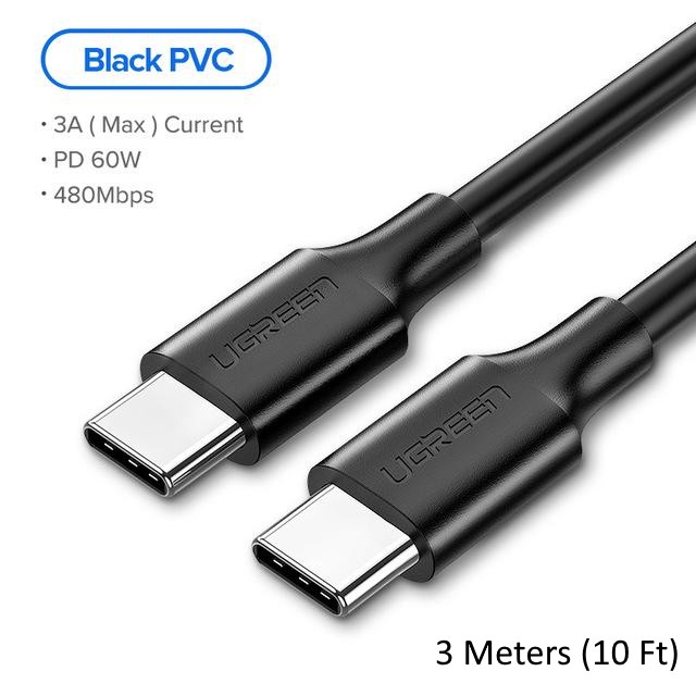 Super ยาว 3 เมตร Ugreen PD 60W USB Type-C ถึง Type-C สําหรับ Huawei Mate Macbook Samsung S9 Plus Nin