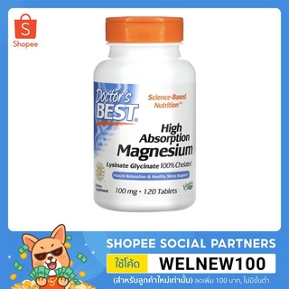 Doctors Best, High Absorption Magnesium, 100 mg, 120 Tablets