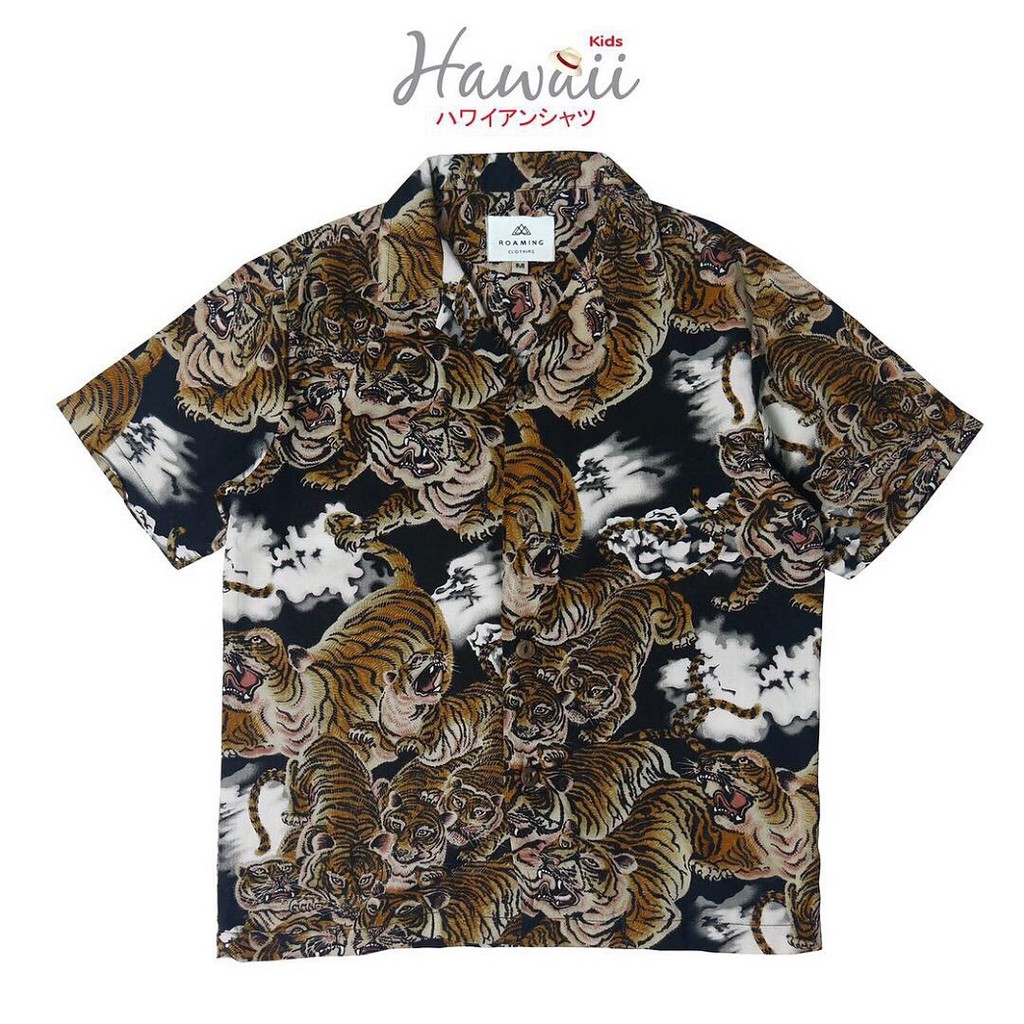 เสื้อฮาวาย ผ้าเรยอนญี่ปุ่น เสื้อครอบครัว Rayon Hawaiian Shirts (เสือ100ดำ)