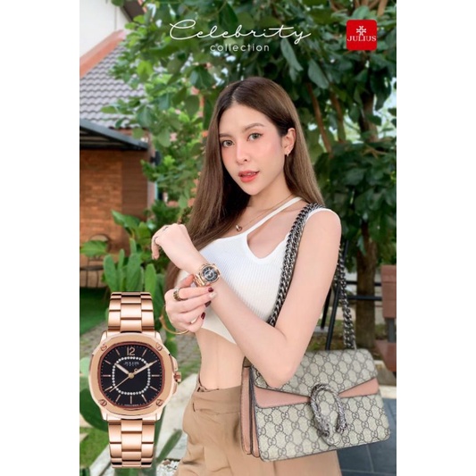 นาฬิกาข้อมือสตรีแบรนด์ Julius รุ่น JA-931 สีโรสโกลด์หน้าปัดดำ rosegold black