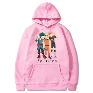 เสื้อกันหนาว มีฮู้ด ลายการ์ตูนญี่ปุ่น My Hero Academia Naruto Haikyuu Friends พลัสไซซ์ ของขวัญที่ดีที่สุด สําหรับเพื่อน