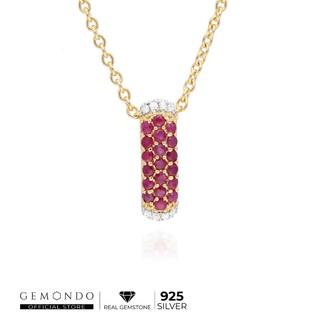 Gemondo สร้อยพร้อมจี้เงินแท้ 925 ชุบทอง 18K ประดับพลอยทับทิม  ดีไซน์คลาสสิค ทรงดอกกล้วยไม้ : จี้พลอย จี้ทับทิม จีทอง