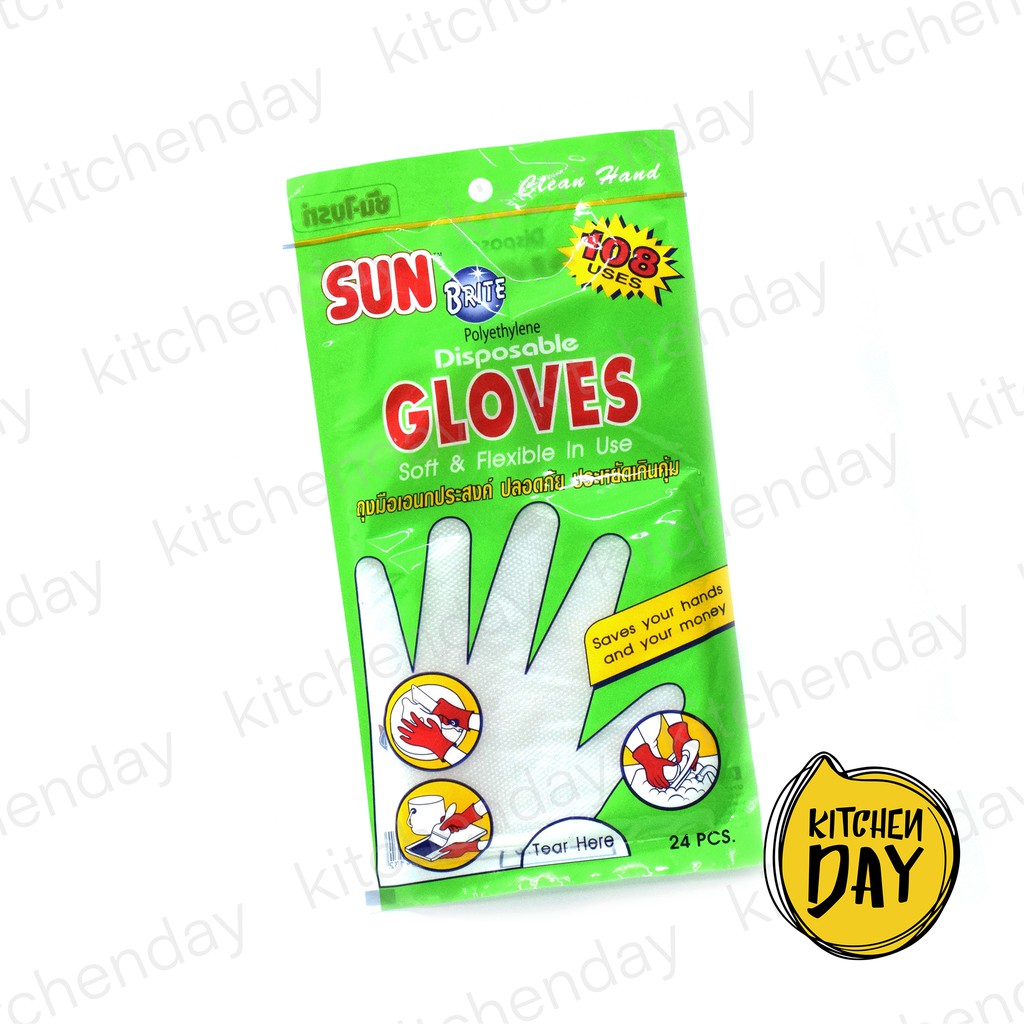 (12 คู่/แพ็ค) ถุงมือพลาสติกอเนกประสงค์ใช้แล้วทิ้ง ทำสีผม ซันไบรท์