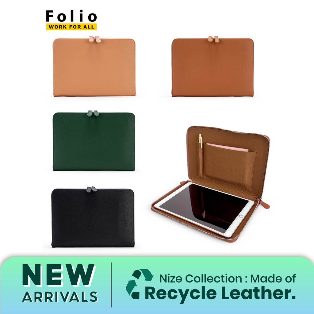 Folio Nize Tablet Zip Case กระเป๋าใส่แท็บเล็ต ผลิตจากหนังแท้รีไซเคิล