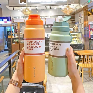 รุ่นใหม่ Popular Travel Vacuum Cup 650ml/830ml ขวดน้ำ แก้วเก็บเย็น-ร้อน ขวดน้ำเก็บอุณหภูมิ กระบอกน้ำสแตนเลสมี2หลอด