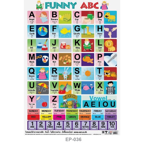 โปสเตอร์ Funny ABC #EP-036 พลาสติก PP สื่อการเรียนรู้ปฐมวัย สื่อการเรียนการสอน