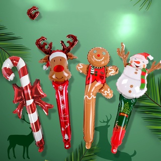 24 Inch Christmas Inflatable Tube Cane Candy Elk Head Gingerbread Man Snowman Holding Balloon Party Decoration Girl Balloon