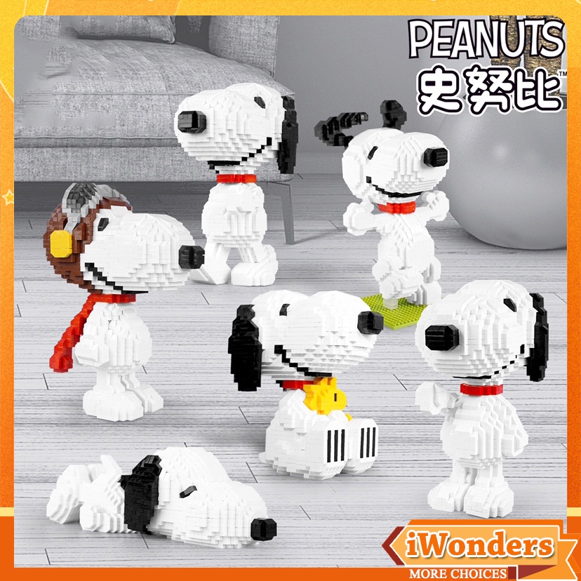 บล็อกนาโน Snoopy MOC บล็อกตัวต่อสเก็ตบอร์ดนักบินนักบินอวกาศ DIY เดสก์ท็อปตุ๊กตาของเล่นของขวัญ