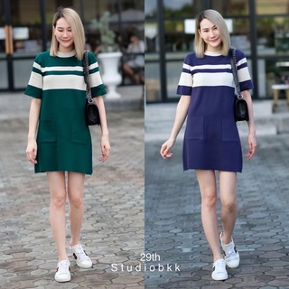 🌈🌿🌸🌺🌼💚💙🇰🇷  Knit Stripe Dress Pocket