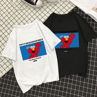 Yico Elmo KAWS X Sesame Street เสื้อยืดสไตล์เกาหลีสำหรับผู้หญิง