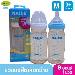 NEW-Natur เนเจอร์ ขวดนมเนเจอร์ไม่ดูด ไม่ไหล คอกว้างสมาร์ทไบโอมิมิคสีชาPES 9 ออนซ์ แพ็ก1ขวด