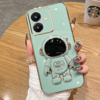 เคสโทรศัพท์มือถือ ลายนักบินอวกาศ สีแคนดี้ พร้อมขาตั้ง สําหรับ Vivo Y22S Y77 Y77E Y77 5G