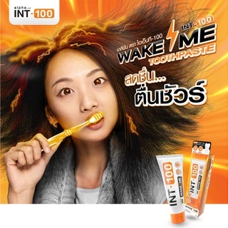 ยาสีฟัน INT-100 WAKE ME toothpaste รสMintBlastเย็นMax สดชื่น ช่วยให้ฟันขาว ลดเสียวฟัน กลิ่นปากคราบพลัค