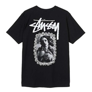 เสื้อยืดผ้าฝ้ายSTUSSY เสื้อยืดคอก ลมแขนสั้นผ้าฝ้ายทรงหลวมแฟชั่นลําลองสําหรับผู้ชาย