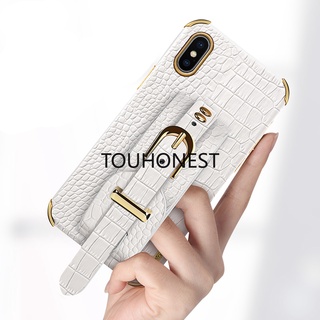 เคส For iPhone X เคส For iPhone XS Max เคส For iPhone 12 Pro Max เคส For iPhone 13 Pro Max Case For iPhone 12 Mini Case For iPhone 13 Mini Luxury Shockproof Softcase Crocodile Pattern Leather Wrist Strap Phone Case โทรศัพท์มือถือหนังจระเข้ แบบนิ่ม