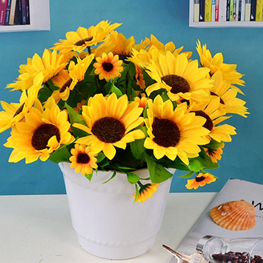 Eniang815 5/7/22 หัวผ้าไหมดอกทานตะวัน DIY Craft ตกแต่งบ้านสีเหลืองสดใสตกแต่งงานแต่งงาน - รูปที่ 4