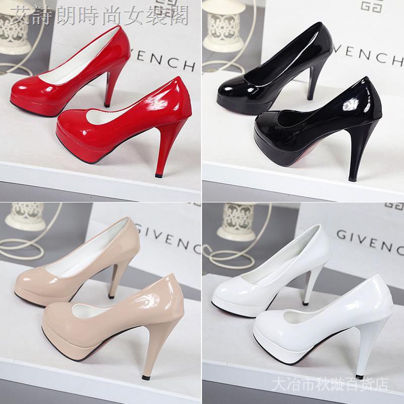 พร้อมส่ง ส่งด่วน สินค้าใหม่ ลดราคา [10 ซม. 7 ซม. 5 ซม.] รองเท้าแพลตฟอร์ม ส้นสูง กันน้ํา หัวกลม สีแดง สําหรับผู้หญิง ใส่ทํางาน งานแต่งงาน