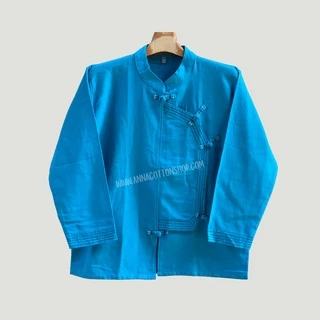 เสื้อผู้ชาย ผ้าฝ้ายชินมัย คอจีนไทลื้อป้าย กระดุมจีนด้นด้ายสลับสีโดนเด่น เนื้อนุ่มมือสวมใส่สยาย งานดีมีเอกลักษณ์เฉพาะตัว