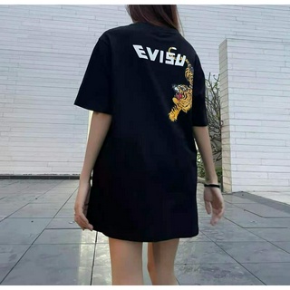 EVISU Fushen 21 ปีใหม่เสื้อยืดลายเสือลำลองผ้าฝ้ายแท้แขนสั้นผู้ชายและผู้หญิงแบรนด์น้ำ เสื้อคู่ ผ้านำเข้า พร้อม