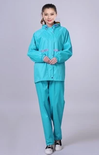 （9สี）New Alitech ชุดกันฝน เสื้อกันฝน สีกรมท่า มีแถบสะท้อนแสง รุ่น หมวกติดเสื้อ Waterproof Rain Suit