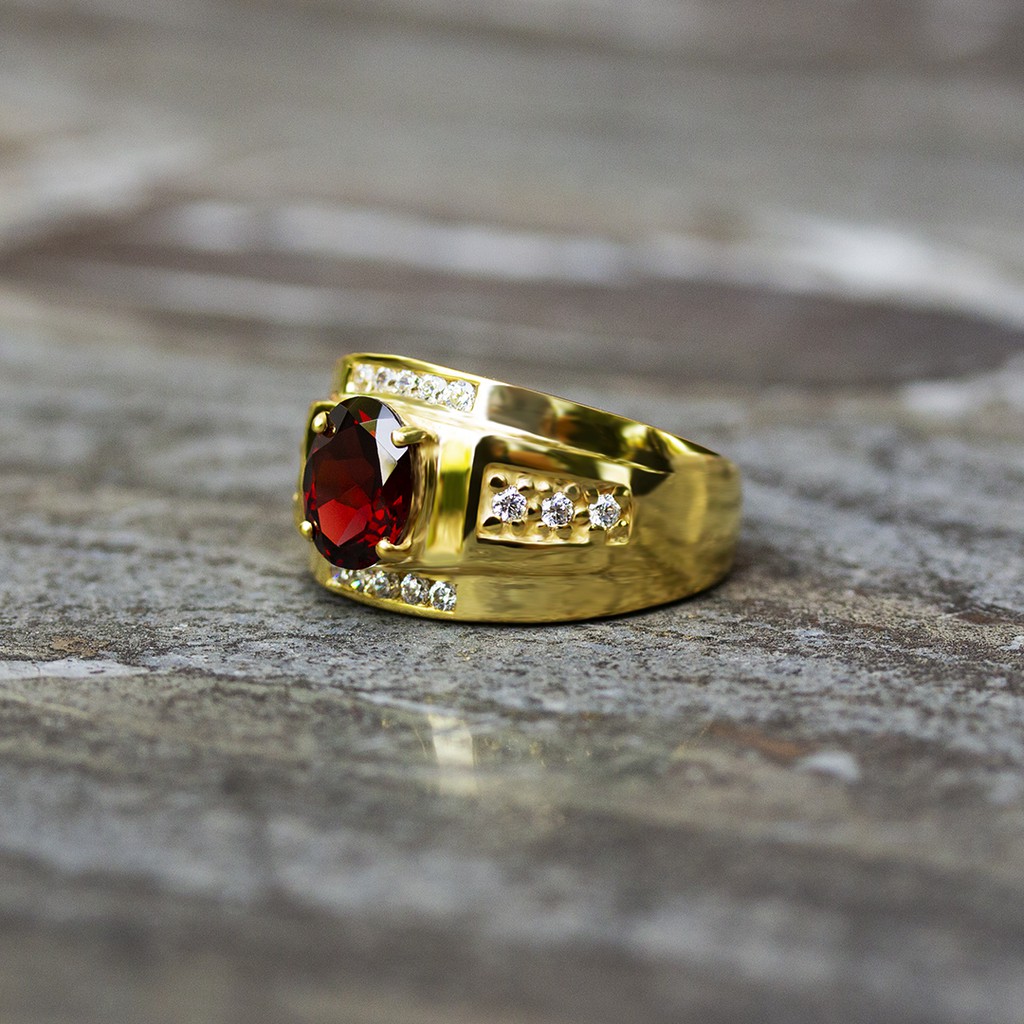 แหวนพลอยโกเมนจันทบุรี (Garnet) เรือนเงินแท้92.5%ชุบทองคำ 24K สไตส์โบราณ พลอยสีแดงอมน้ำตาล เนื้อใส ไซส์นิ้ว 60 เบอร์ 9 US