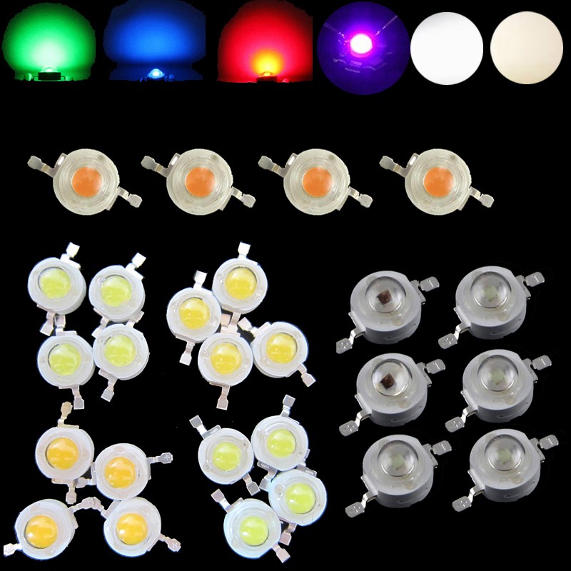 ไดโอดไฟ LED สีขาว แดง ฟ้า เขียว เหลือง UV IR ฟูลสเปกตรัม 10 ชิ้น