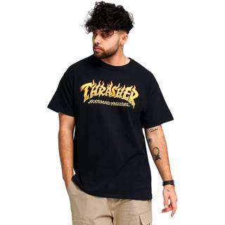 เสื้อยืด พิมพ์ลายโลโก้ Skate Thrasher Fire